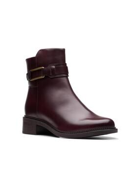 $140 Clarks Womens Maye Grace Boots Bordeaux Leather 9.5 Wide
